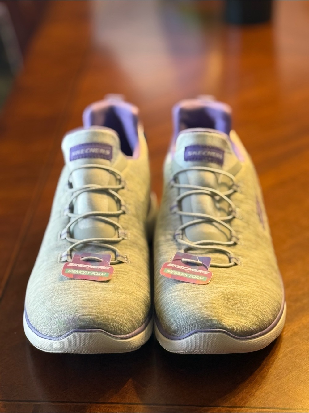 Skechers Women’s Slip-On Sneakers - Light Gray with Lavender Accents
